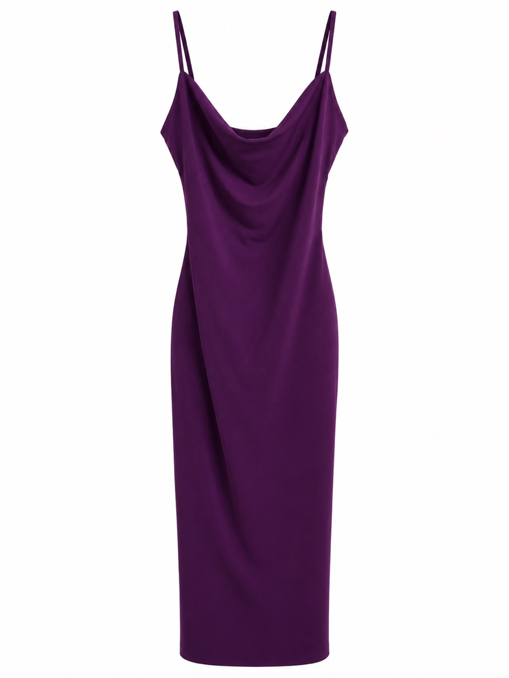 Elegant Purple Cowl Neck Slip Midi Dress